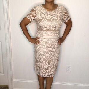 Preston & York Cream Beige Lace Sheath Midi Dress for Wedding Guest Women Size 8